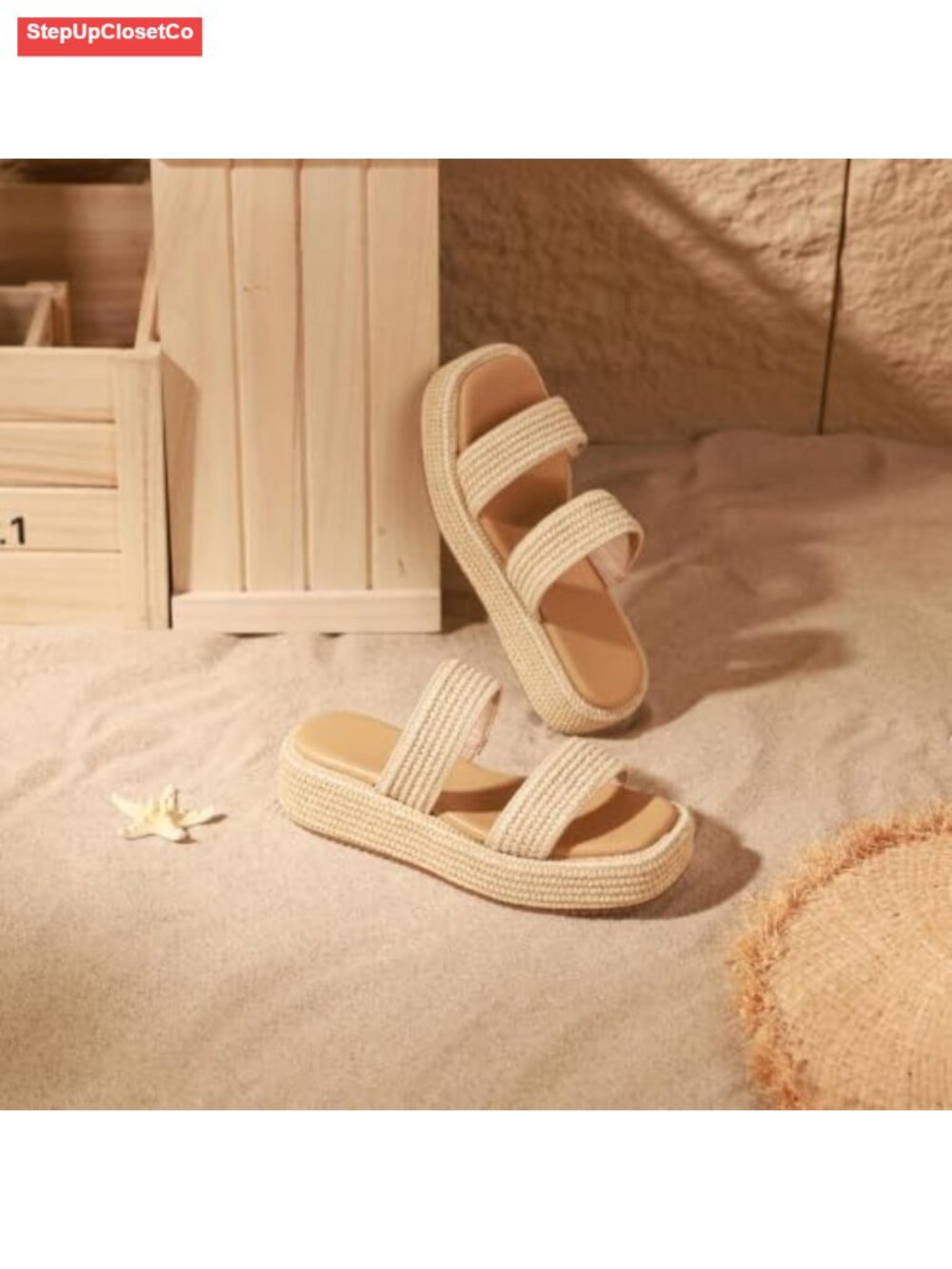 Woven Espadrille Platform Sandals Wedge Slip On Summer Beach Raffia Comfort - Picture 4 of 6